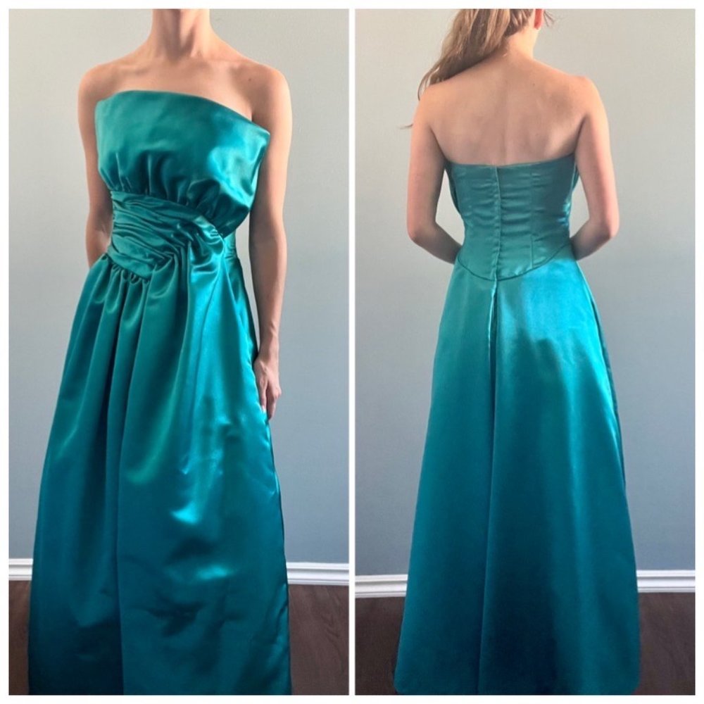Vintage 80s Victor Costa, 1980s Teal Formal Dress